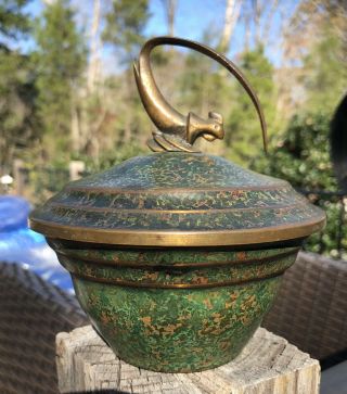 Vintage Antique Art Deco Carl Sorensen Bronze Bowl,  Lid,  Pheasant Bird Finial
