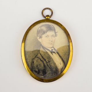 Antique Georgian Portrait Miniature Of A Gentleman - In Oval Brass Frame