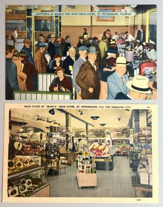 Vintage Postcard Webb’s Drug Store - Main Floor&cafeteria St Petersburg Fl Unpsted