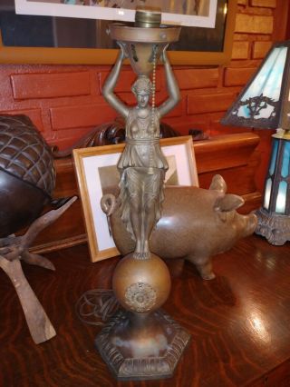 Antique Art Deco Nouveau Figural Table Lamp Maiden Brass / Bronze 10 Lbs