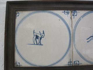 5 Antique Blue and White DELFT Tiles.  17th Century Hand Painted Figural Framed 2