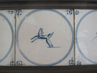 5 Antique Blue and White DELFT Tiles.  17th Century Hand Painted Figural Framed 3
