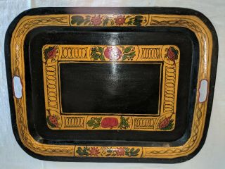 Antique Large Tole Tray Victorian Hand Painted Gold Fruit Gilt 19th Century