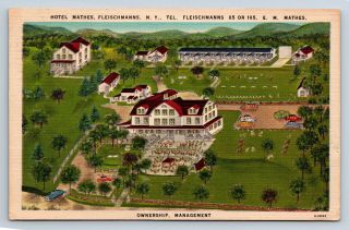 Vintage Postcard Hotel Mathes Fleischmanns Ny Catskills Linen E10
