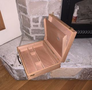 Vintage Dovetail Wood Artist Storage Box,  Easel Shelf Art Paint Briefcase Case