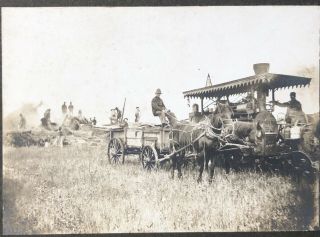 Antique Vintage Photo Steam Tractor Engine Hay Bailing Threshing Farm 1900 