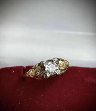 Vintage Diamond Solitaire Ring 14k Gold Art Deco