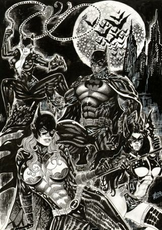 Pin Up Batman,  Catwoman,  Huntress & Batg (11 " X17 ") By Claudio Ferreira - Artinup