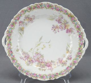 Carl Tielsch Pink & Yellow Flowers,  Pink Roses & Blue Forget Me Nots Cake Plate