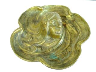 Art Nouveau Dish Tray Bronze Woman Face Sculpture Figurine.