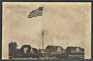 Rppc Ft Hancock Jersey (nj) " Old Glory " Flying In Front Of Buildings