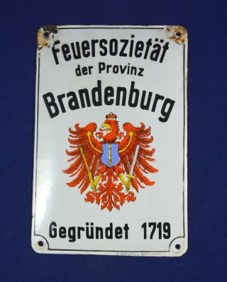 Antique Vintage German Advertising Enamel Porcelain Sign Feuersozietat Berlin
