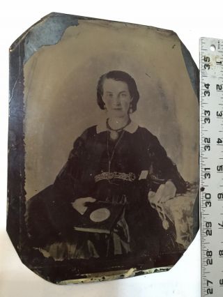 Antique Photograph Rare Large Size 8 1/2”x6 1/2” Tin Type Of Julia Kimbrough