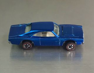 Vintage 1968 Redline Hotwheels Custom Dodge Charger Blue White Interior Usa