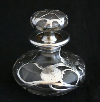 Antique Alvin Sterling Silver Overlay Glass Perfume Bottle Art Nouveau Style