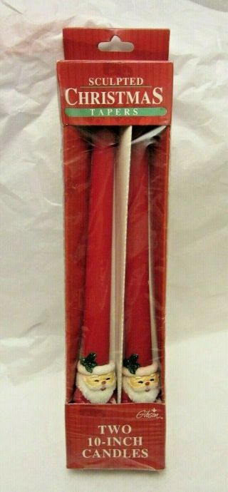 2 Vintage Gibson Sculpted Christmas Tapers Candles 10 " Santa Claus