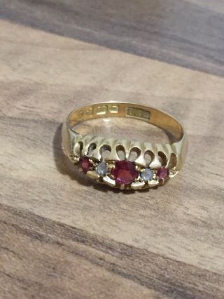 Vintage 18ct Gold Diamond Ruby Gypsy Ring Size L Chester Hallmarks 2.  7 Grams