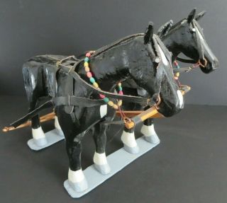 Vintage 9 " Tall Wood Black " Horses " Hand Carved Figure