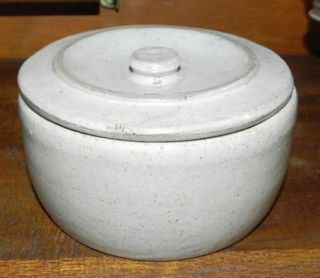 Antique Primitive Rare Stoneware Butter Crock W/ Lid Salt Glazed