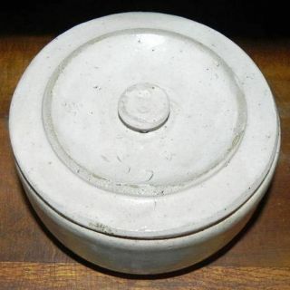 Antique Primitive RARE Stoneware Butter Crock w/ Lid Salt Glazed 2