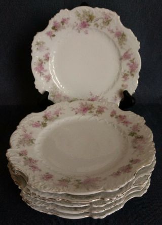 Antique Hermann Ohme Set Of 6 7¾ " Salad Plates Eglantine White Pink