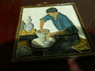 Rare Potter Tile Arts And Crafts De Porceleyne Fles Delft Cloisonne Polychrome