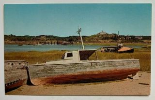 Ma Postcard Cape Cod Wellfleet Indian Harbor Old Abandoned Boats Vintage Chrome