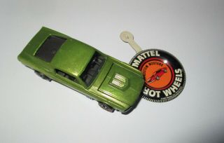 Vtg Hot Wheels Redline Custom Mustang Metallic Lime Green & Badge Brown Interior