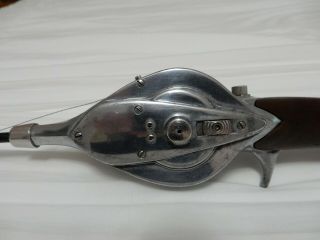 Vintage 1940 ' s Hurd Caster Fishing Metal Rod & Reel Walnut Handle NR 4