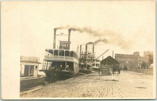 Vintage 1910s Rppc Real Photo Postcard Steamboat Landing Steamers Dock Elevator