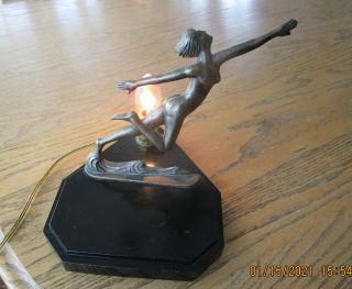 Antique Art Deco Lamp Bronze Spelter Metal Nude Lady L & L W M C