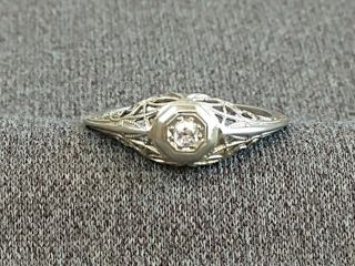 Antique Art Deco 14k White Gold Diamond Filigree Engagement Ring Sz 7.  5