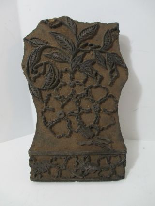 Antique Wooden Hand Carved Textile Printing Block Stamp Floral Border India Wood