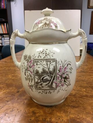 Antique 19th Century W&c Opaque China Large Urn With Cover 16 " X 14 " X10 "