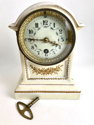 Antique French Marti Medailla Debronze? Soft Paste Porcelain Mantel Clock