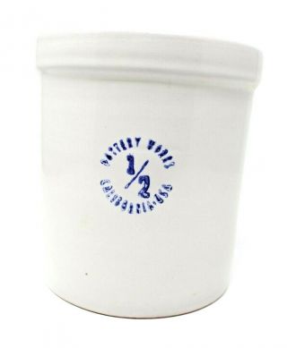 Vintage White Kitchen Pottery 1/2 Gallon California Usa Crock Vguc