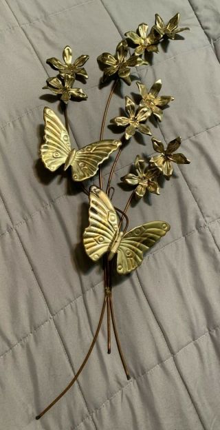 Home Interior Goldtone Metal Butterflies & Flowers Wall Hanging Vintage