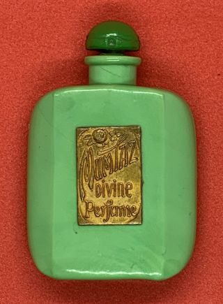 Antique Divine Perfume By Mumtaz Green Slag Art Glass Miniature Flacon Bottle