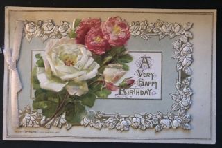 Winsch Vintage Birthday Booklet Postcard Colorful Pretty Roses - C316