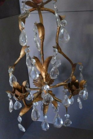 Vintage Victorian Gold Gilt Italy Florentine Crystal Wall Sconce Candle Holder X