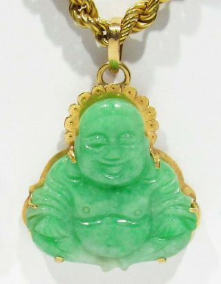 Big Old Antique 9.  5g 18k Gold Natural Carved Green Jadeite Jade Buddha Pendant