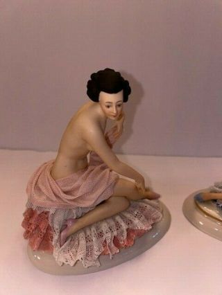 Dresden Volkstedt Nude Bathers Figurines with Stunning Lace (As - Is) 2
