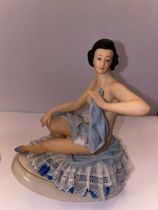 Dresden Volkstedt Nude Bathers Figurines with Stunning Lace (As - Is) 3