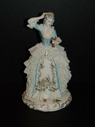 Lovely Antique Capodimonte Porcelain Lace Figurine With Mirror