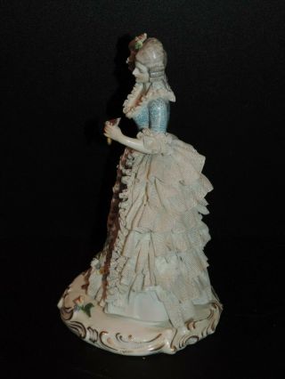 LOVELY ANTIQUE CAPODIMONTE PORCELAIN LACE FIGURINE WITH MIRROR 2