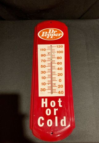 Vintage Near 8 X 27 Inch Dr.  Pepper Hot Or Cold Tin Sign Thermometer