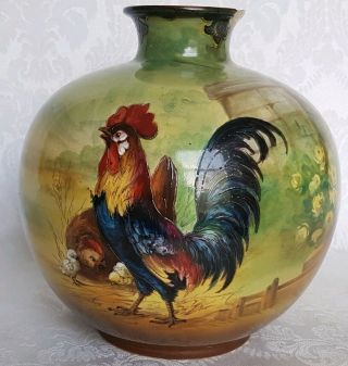 Antique Royal Bonn Vase - Handpainted Rooster & Chicken,  Signed And Numbered