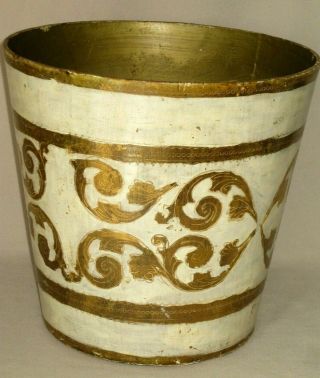 10.  5 " Vtg Italian Florentine Gold/cream Tole Waste Basket Can Made In Italy