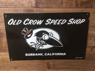 Large Vintage Old Crow Speed Shop Heavy Porcelain Sign 18”x11” Hot rod 2