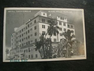 Old Rppc Real Photo Postcard Hotel Shoremede Miami Beach Florida Fl June 25 1955